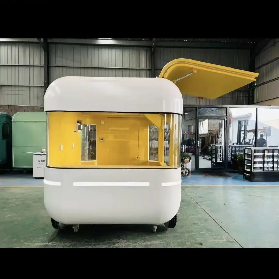 Compact yellow kiosk inside a workshop