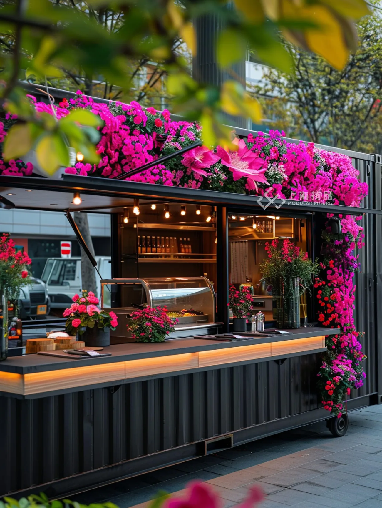 Floral dessert kiosk shown only as style inspiration